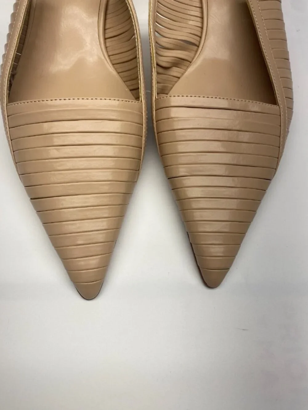 Jeffrey Campbell Womens Stridze Beige Leather Slingback Kitten Heel Sz 9.5